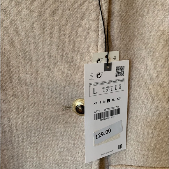 ZARA Wool Double Breasted Peacoat Tan Large - Picture 10 of 10